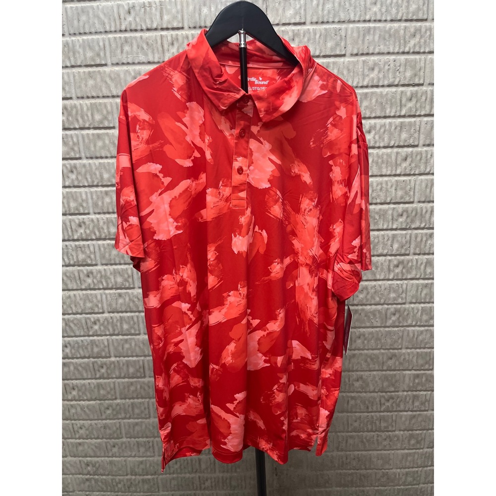 Birdie Bound Mens 3XL Printed Short Sleeve Golf Polo Shirt Ember Glow Red New